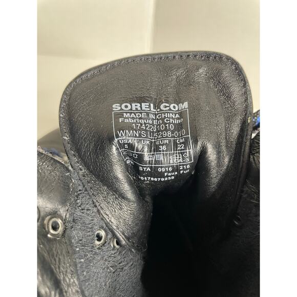 Sorel Conquest Wool Wedge Ankle Boots Womens Size 5 Black Leather Lace Up - Picture 6 of 7